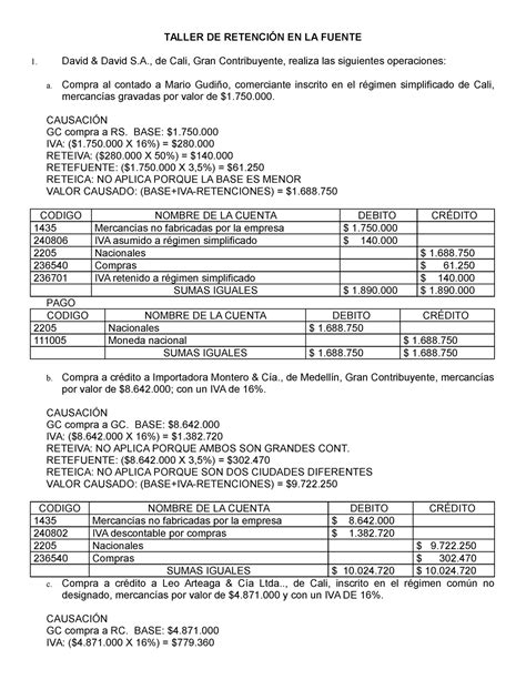 2992603 Contabilidad TALLER DE RETENCIÓN EN LA FUENTE David David