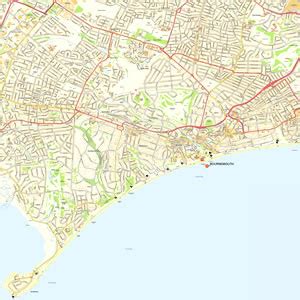 bournemouth  map including  seafront beaches piers