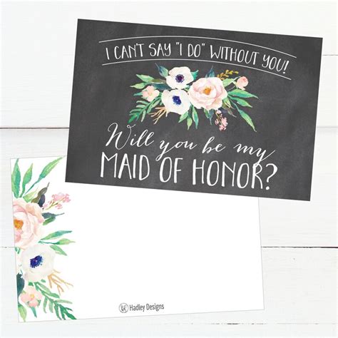 Printable Will You Be My Maid Of Honor Card Chalk Floral Etsy