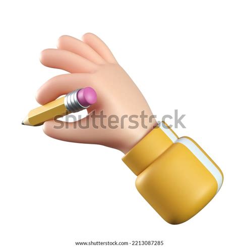 3d Cartoon Hand Holding Pencil Taking Stock Illustration 2213087285