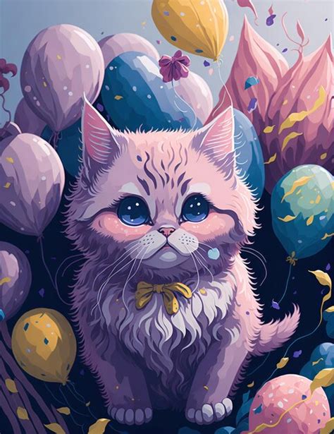 Premium AI Image A Fluffy Kitten Surrounded By Colorful Balloons And