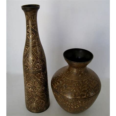 Indian Engraved Brass Vases Set Of 2 Chairish