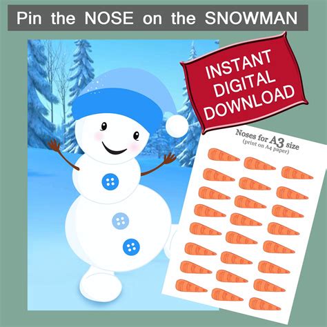 Pin the Nose on the Snowman Printable Game, Printable Christmas Game ...