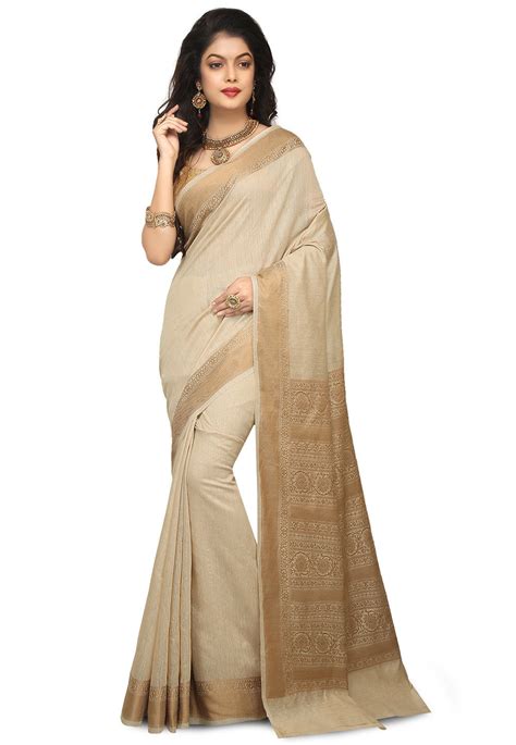 Banarasi Pure Muga Silk Saree In Light Beige Snea