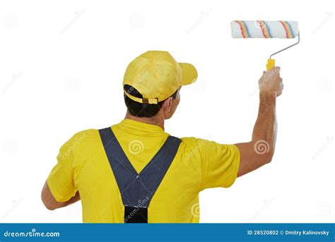 Painter Man In Uniform With Paint Roller Stock Photography Image