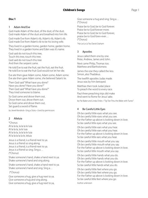 Lyrics Childrens Songs 1 | PDF