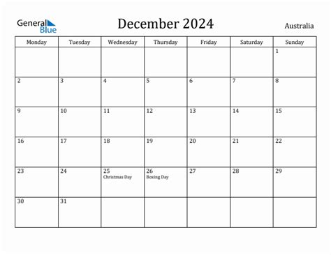 December 2024 Australia Monthly Calendar With Holidays