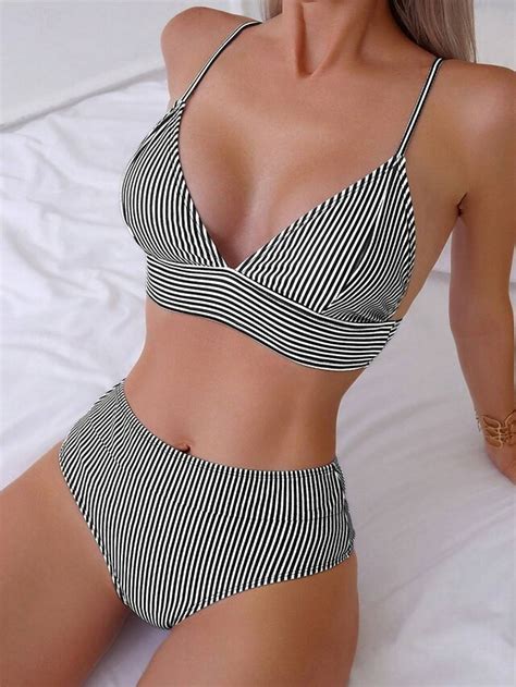 Women S Swimsuits Bikini Piece Cheeky Swimsuit Backless Vacation Beach Wear Striped V Neck