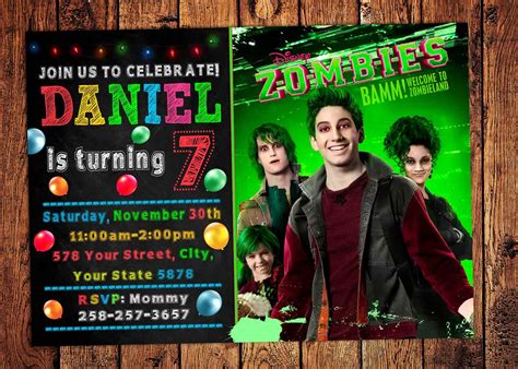 Disney Zombies Birthday Party Invitation Disney Zombies Etsy