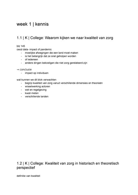 Blok 4 Samenvatting Week 1 Week 1 Kennis 1 K College Waarom