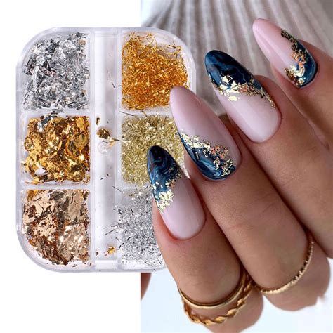 Amazon Eseres Nail Foil 3D Sparking Gold Flakes For Nails 6 Grids