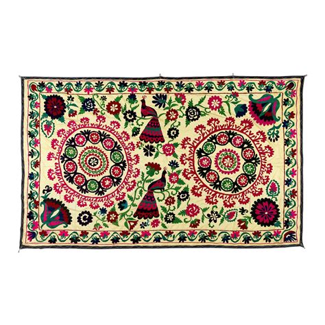 X Ft Vintage Silk Embroidery Bed Cover Uzbek Suzani Wall Hanging