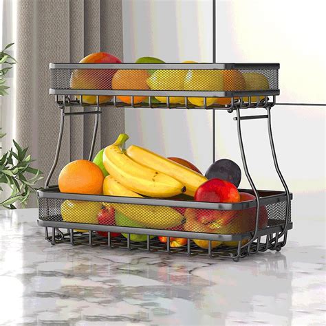 Bczhqq Tier Countertop Fruit Basket With Banana Hangers For Kitchen