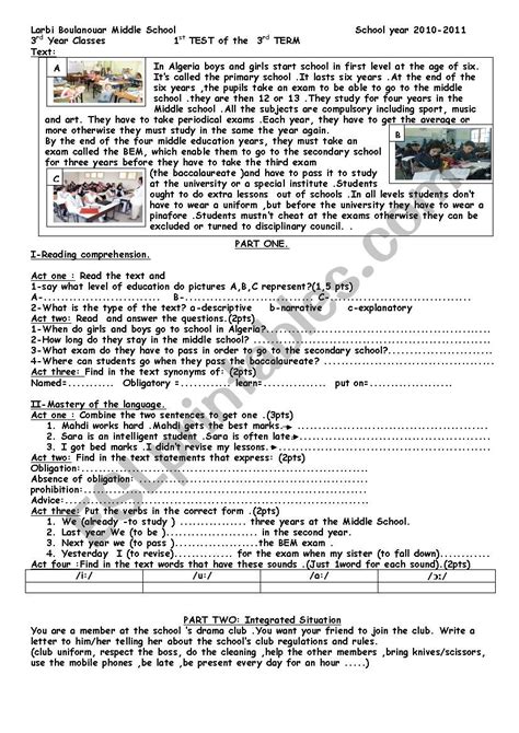 education in Algeria - ESL worksheet by anh076