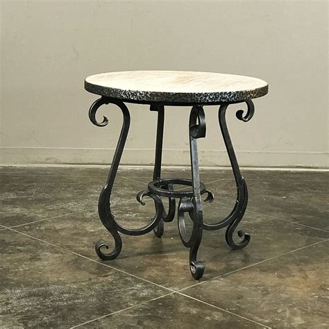 Reproduction Wrought Iron And Plank End Table