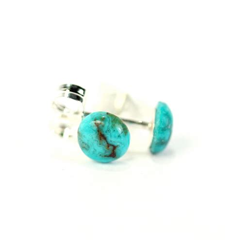 Turquoise earrings, green dot earrings, dome earrings, genuine turquoise stud earrings ...