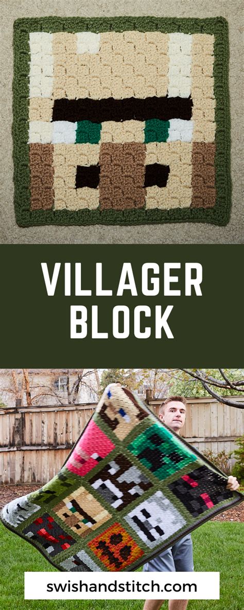 Minecraft C C Crochet Afghan Villager Block Swish And Stitch