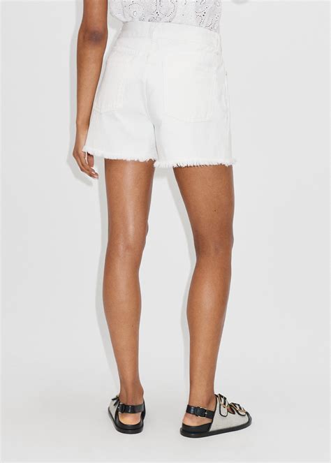 A Line Frayed Denim Short White