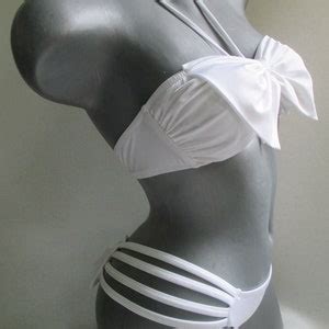Sexy Black Bow Bandeau And Cut Out Brazilian Bow Thong Bikini Bottom Strappy Swimsuit Cheeky