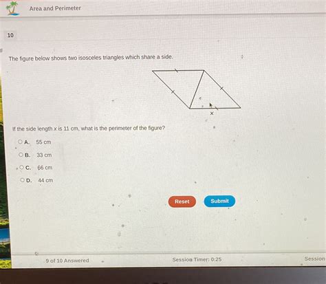 Solved Area And Perimeter 10 The Figure Below Shows Two Isosceles