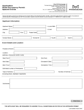 Fillable Online City Of Mississauga Application Transportation And