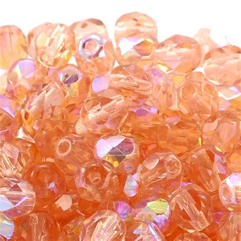 Mm Czech Faceted Round Glass Bead Rosaline Ab The Bead Shop