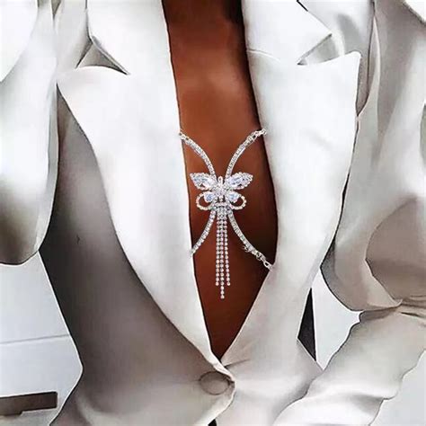 Luxury Rhinestone Butterfly Chest Bracket Bras Chain Body Jewelry Festival Sexy Bikini Crystal