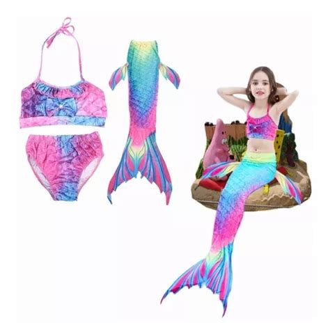 Niña 3 Piezas Bikini Traje De Baño Diseño Cola Sirena Meses sin interés