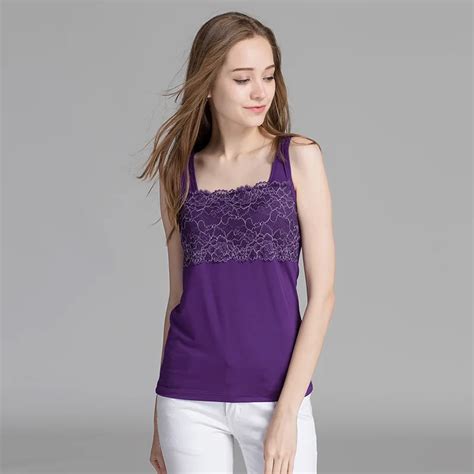 Women Built In Padded Bra Lace Tank Top Summer Sleepwear Breathable