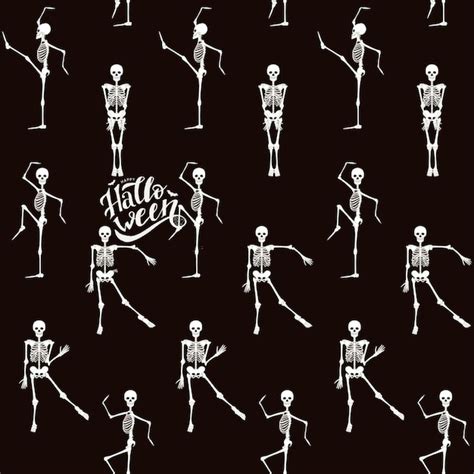 Premium AI Image Seamless Pattern With Black Skeletons