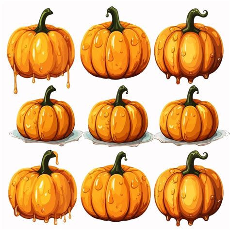 Premium Vector A Set Of Orange Pumpkins With A Green And Orange Splattered Design