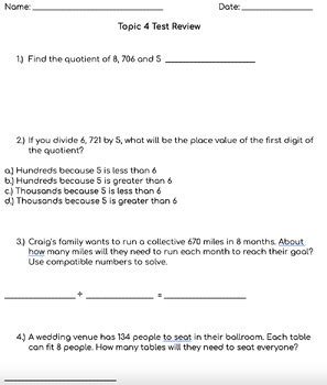 Th Grade Division Savvas Envision Topic Test Review With Key