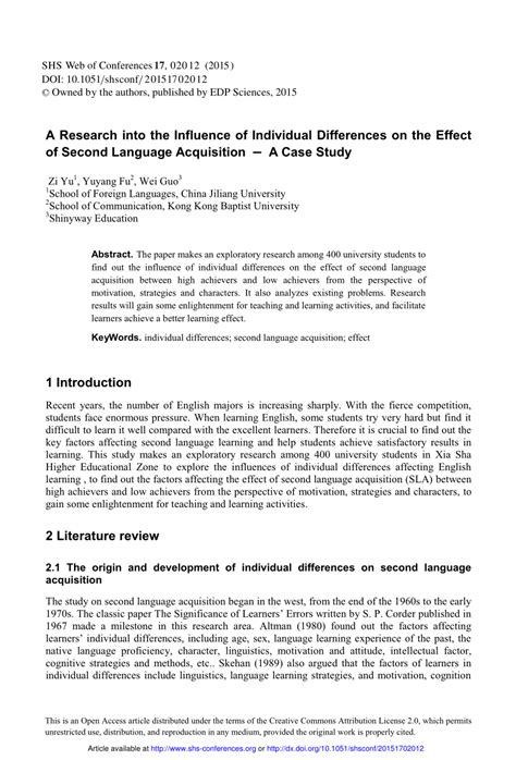 An Introduction To Second Language Acquisition Research