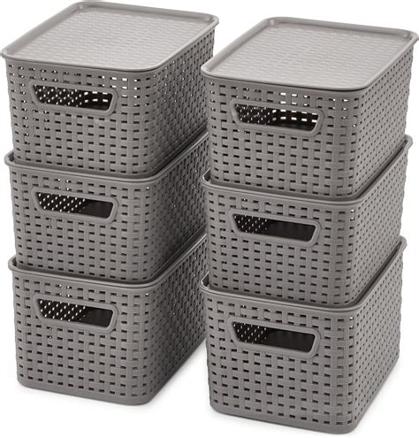 Ezoware Set Of 6 Lidded Storage Totes Boxes 6 Quart Plastic Stackable