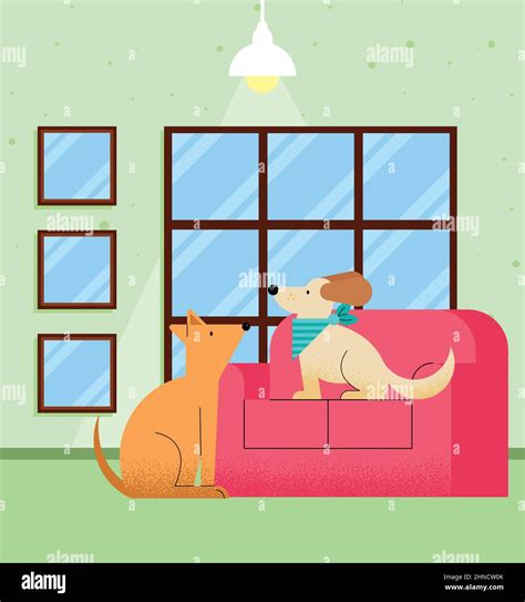 Cute Dogs In Livingroom Characters Stock Vector Image And Art Alamy