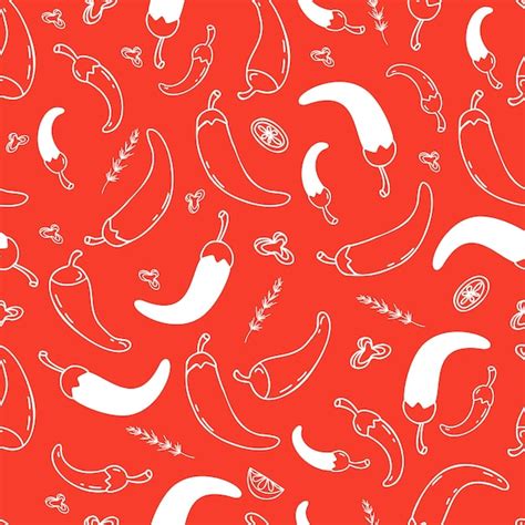 Premium Vector Seamless Pattern With Mexican Hot Chili Peppers On Red Background In Linear