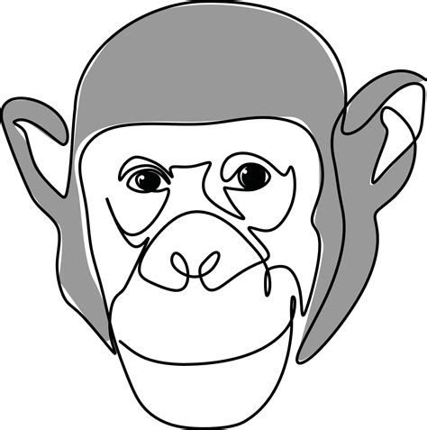 Simple colored chimpanzee drawing. Animal continuous single line