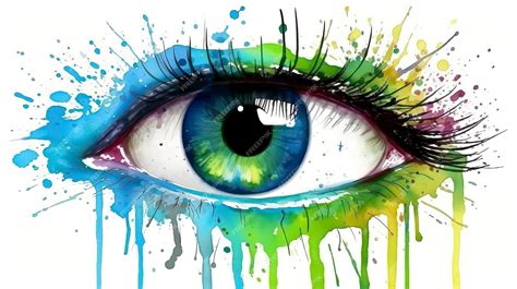 Premium Photo | A watercolor painting of a blue eye with a rainbow ...