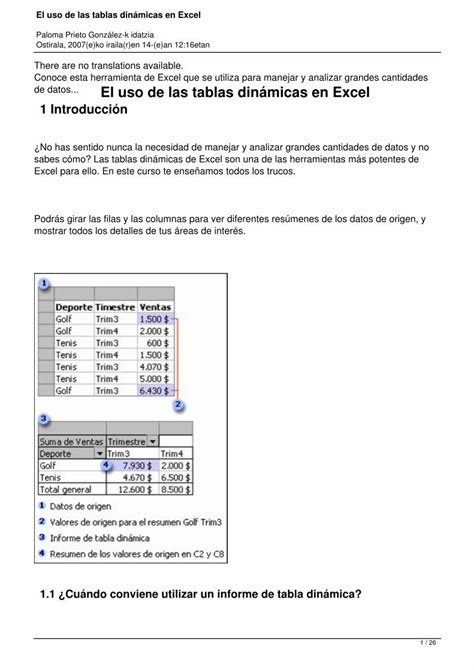 PDF El uso de las tablas dinámicas en Excel PDFSLIDE TIPS