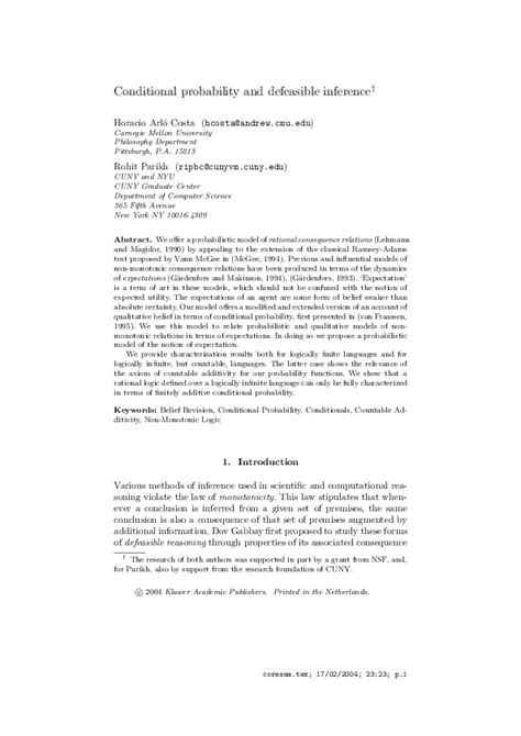 (PDF) Conditional Probability and Defeasible Inference | Rohit J Parikh ...