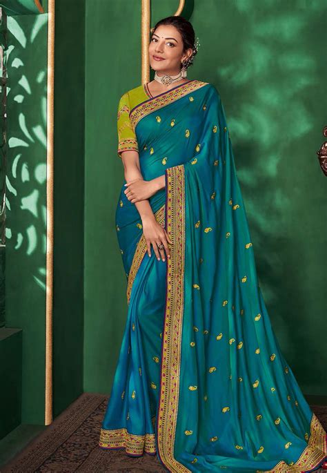 Kajal Aggarwal Blue Art Silk Bollywood Saree 5154