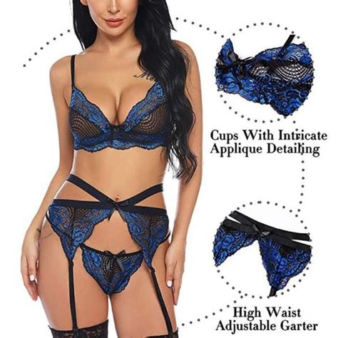 YONGHS FR Ensemble Lingerie Sexy Femme Dentelle Sous vêtement Porte