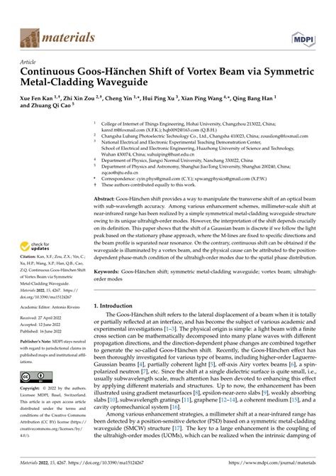 PDF Continuous Goos Hänchen Shift of Vortex Beam via Symmetric Metal