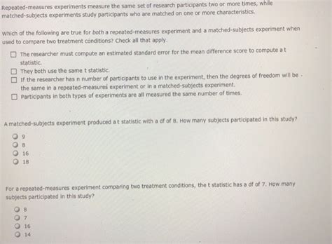 Solved Repeated-measures experiments measure the same set of | Chegg.com 
