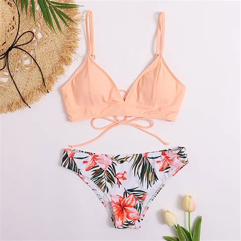 Tponi Swimsuit Women Two Piece Two Piece Sets Elastic Orange Swimsuit