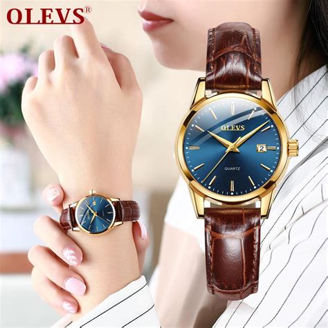 Original Olevs Womens Watch S L6898 Luminous Waterproof Leather Quartz