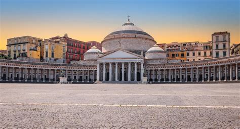 Piazza Del Plebiscito Public Square With Church Naples Italy Stock