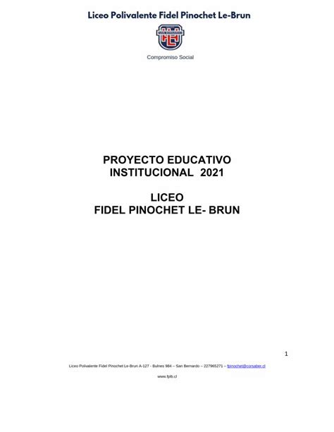 Pdf Proyecto Educativo Institucional Liceo Fidel Pinochet