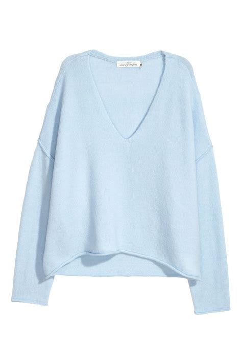 Light Blue Soft Knit V Neck Sweater With Wool Content Heavily