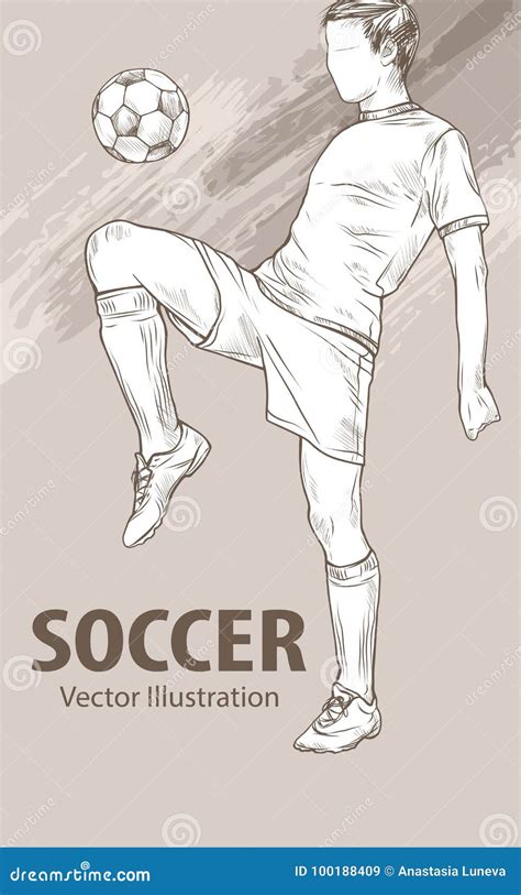 Hand Sketch Of Soccer Player With Ball Vector Sport Illustration Stock